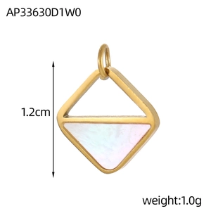 French palace style titanium steel rhombus pendant with white shell inlay, 1.2cm size