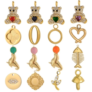 Luxury Stainless Steel Rhinestone Bear Geometric DIY Pendant Charms Gold Plated Heart Animal Fish Bone Evil Eye Mandala Flower Jewelry Making Accessories