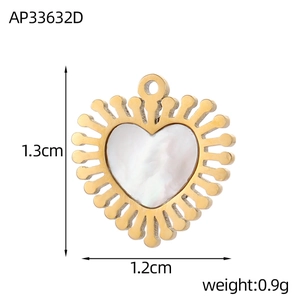 Golden titanium steel heart pendant with white mother of pearl inlay, 1.3cm charm