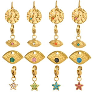 Breloques Mauvais Œil en Acier Inoxydable Rétro pour la Fabrication de Bijoux Pendentifs Étoile Lune Strass Femme