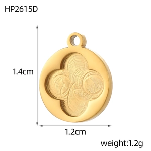 Luxurious gold stainless steel round clover charm pendant with concentric brushed texture