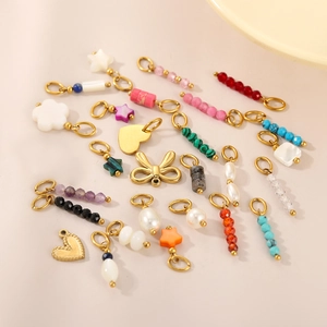 Elegant French style stainless steel bead pendants and heart charms in gold finish