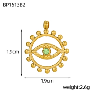 Ciondolo occhio del male dorato con zircone verde e spirale, diametro di 1,9 cm