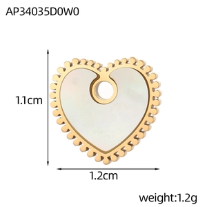 Golden heart pendant with white mother of pearl inlay and beaded edge detail