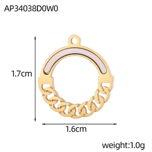 Detail showing dimensions of the gold stainless steel round pendant with white enamel inlay