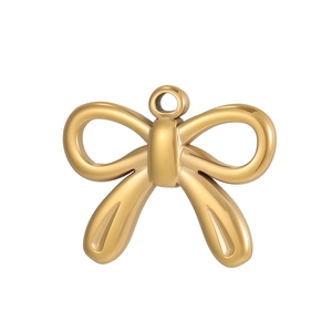 Polished gold bow pendant crafted from stainless steel with a high-shine mirror finish