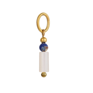 Macro detail of star pendant with marble texture bead and white cylinder stone drop