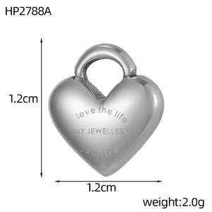 Detailed view of 1.2cm heart pendant in polished steel with love the life engraving