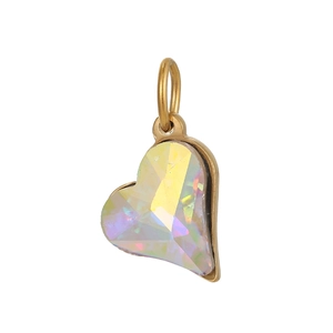 Vue détaillée du pendentif cœur asymétrique en or 18k avec cristal irisé facetté
