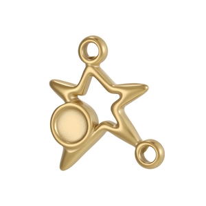 Macro detail of a golden star-shaped jewelry connector with DIY bezel and hanging loops