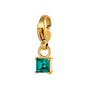 Vintage style gold titanium steel pendant with square emerald green gemstone and lobster clasp