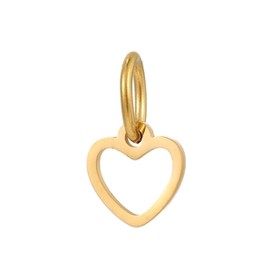 Polished gold heart-shaped hollow pendant with large bail on a clean white background
