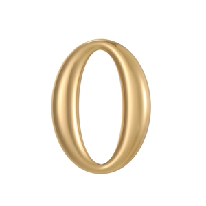 Makro-3D-Rendering eines glänzend goldenen Metall-Zahl-Null-Anhängers für DIY-Schmuck