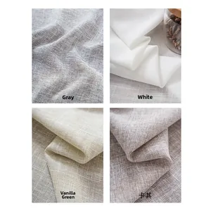 Detailed swatches of linen tablecloth in gray, white, vanilla green, and khaki colors