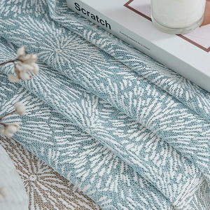 Modern light blue jacquard sheer curtain with leaf patterns for minimalist living room decor