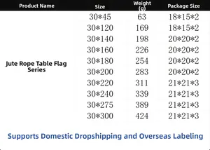 Detailed size guide table for linen woven table runner with various length options