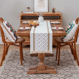 Bohemian Geometric Diamond Pattern Table Runner Polyester With Tassels For Dining Room Living Room Modern Table Decor