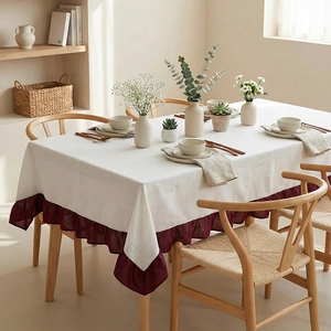 Modern Minimalist Polyester Tablecloth With Elegant Ruffle Edge Solid Color Rectangular Dining Table Cover For Home Wedding Party Decor