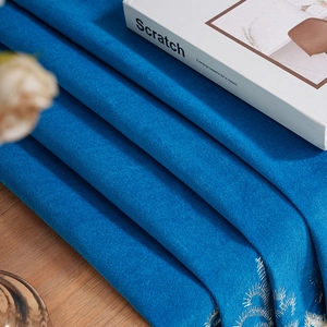 Blue European embroidered velvet curtain with golden metallic embroidery patterns