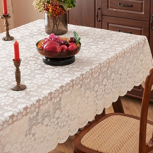 French romantic cream white lace tablecloth with hollow flower patterns for dining table
