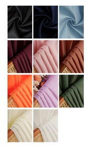 Detail of colorful ruffle sheer curtains showing lightweight fabric and 11 color options