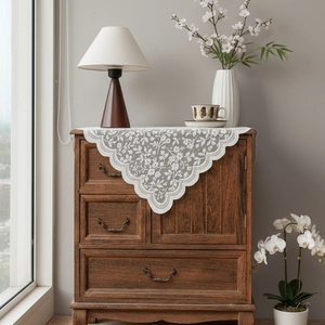 Vintage elegant white lace dust cover cloth with floral pattern for small table