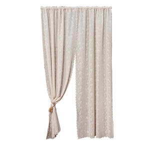 French country style cream lace curtains with floral embroidery and scalloped edges