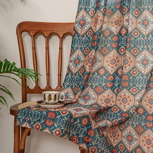 Bohemian style cotton linen ethnic door curtain with geometric patterns and fringe detail