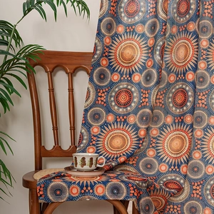 Ethnic bohemian sun pattern door curtain for bedroom partition in orange and blue