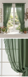 Detail showing elegant ruffle edges and sage green semi-transparent chiffon fabric texture