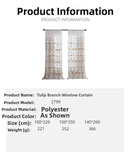 Size chart for tulip vine sheer curtains in polyester with dimensions and weights