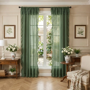 Solid Color Ruffle Sheer Curtains For Living Room Bedroom Polyester Translucent Voile Window Treatment Panels Elegant Home Decor