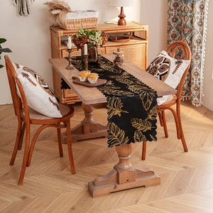 Luxury Golden Feather Bronzing Table Runner With Scalloped Edge Polyester Modern Dining Table Decor For Party Home Wedding