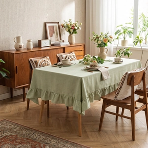 Nordic Solid Color Linen Blend Tablecloth With Ruffled Edge Elegant Dustproof Rectangular Table Cover For Dining Room