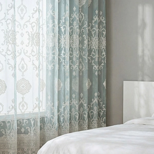 Nordic Modern Damask Lace Sheer Curtains Grommet Top Semi Transparent Voile Window Drapes For Bedroom Living Room Decor