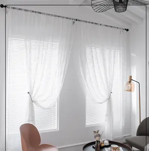 Close-up of white lace curtain showing semi-transparent fabric and scalloped edges