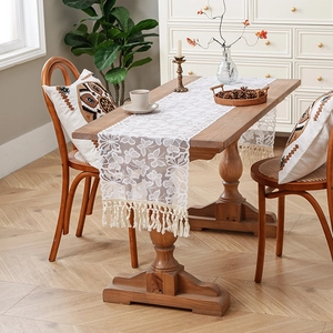 Vintage Lace Table Runner Butterfly Hollow Out Design With Tassels French American Style Crochet Table Decor For Dining Room