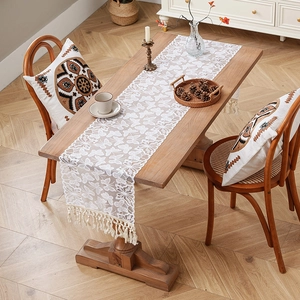 French lace table runner with hollow butterfly floral patterns and elegant tassels
