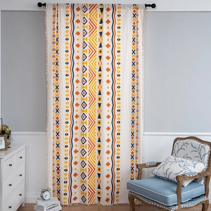 Bohemian Polyester Geometrischer Druck Türvorhang Mit Quasten Modern Stangentasche Fenstervorhang Für Schlafzimmer Wohnzimmer