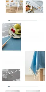 Macro shot of waterproof geometric printed tablecloth fabric with elegant fringe tassel edges
