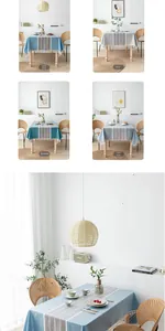 Detail of Nordic PVC tablecloth showing four color options with elegant white tassel edges