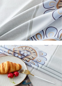 Close-up of Nordic waterproof tablecloth with detailed bohemian mandala pattern texture