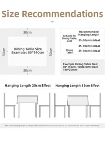 Size guide for Nordic waterproof tablecloth with table measurement and drop suggestions
