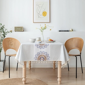 Nordic Minimalist Synthetic Fiber Tablecloth Waterproof Oilproof Mandala Printed Heat Resistant Table Cover With Tassel Decor