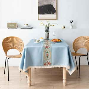 European Vintage Floral Embroidery Tablecloth With Lace Trim Polyester Rectangular Dustproof Table Cover For Home Dining