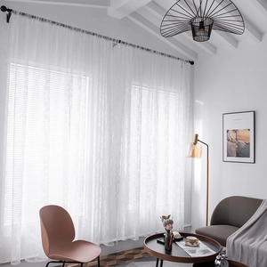 Elegant white lace sheer curtain with floral pattern for living room window decor