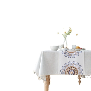 Nordic waterproof tablecloth featuring mandala floral print and handmade tassel edges