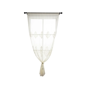 Beige damask embroidered lace sheer curtain with elegant rod pocket and tapered bottom