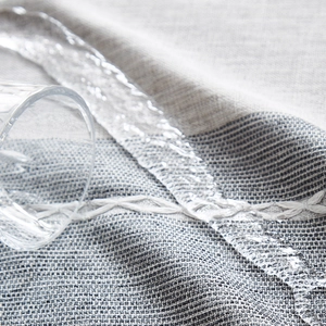 Waterproof linen blend tablecloth with Nordic patchwork design and white lace embroidery
