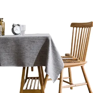 Waterproof grey cotton linen rectangular tablecloth with modern textured fabric on wood table